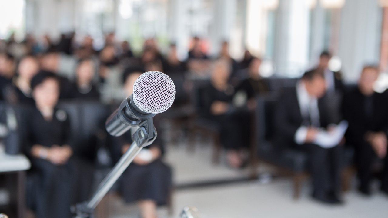 close up of microphone at a funeral